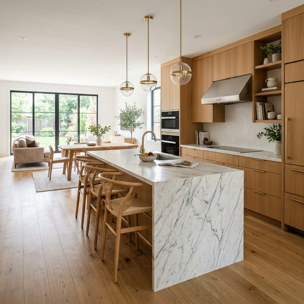Reliable Constructions Waterfall Island Kitchen Remodel
